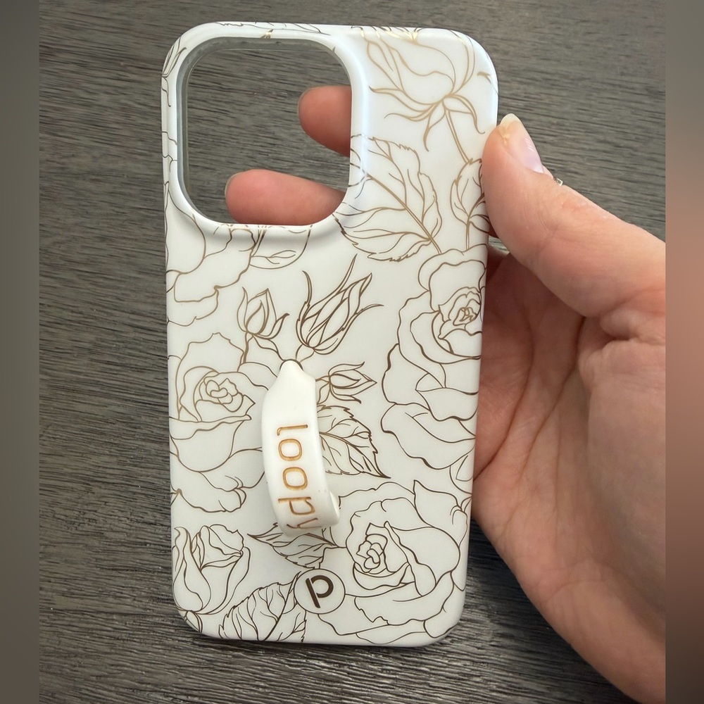 Loopy Case Elegant White and Gold Rose Design
